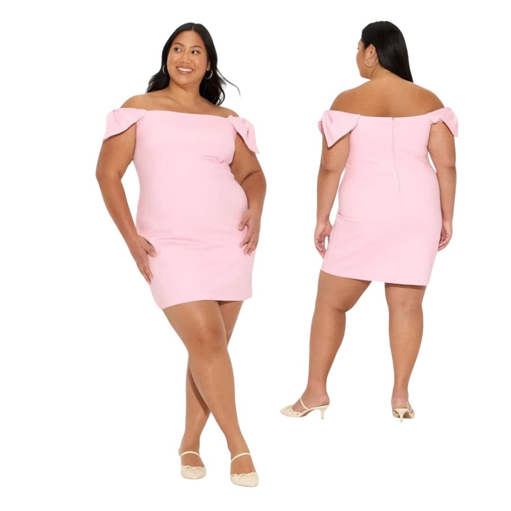Wild Fable Women's Light Pink Bow Off The Shoulder Mini A Line Dress Size XXL
